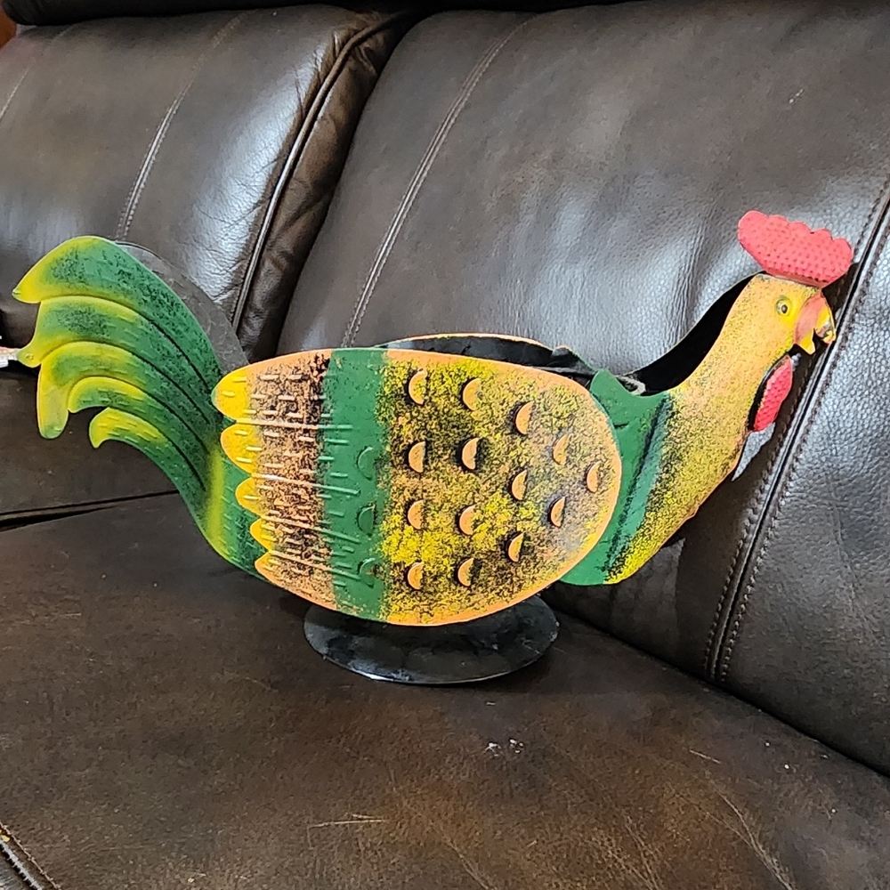 Colorful Rooster Metal Basket